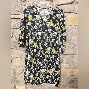 Colorful Planet Girls XL 14/16 Long Sleeve Black Floral Dress Button Front AK